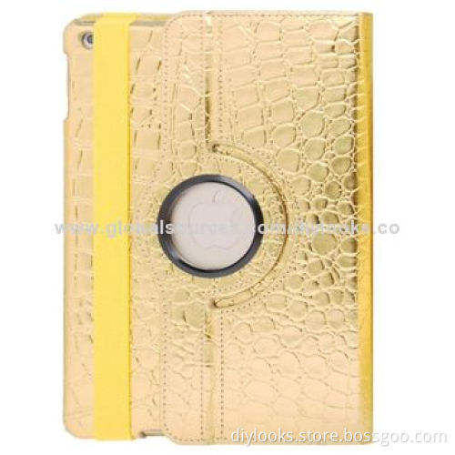 Golden 360 Degree Rotatable Luxury Leather Case for iPad Air with Holder & Sleep/Wake-up